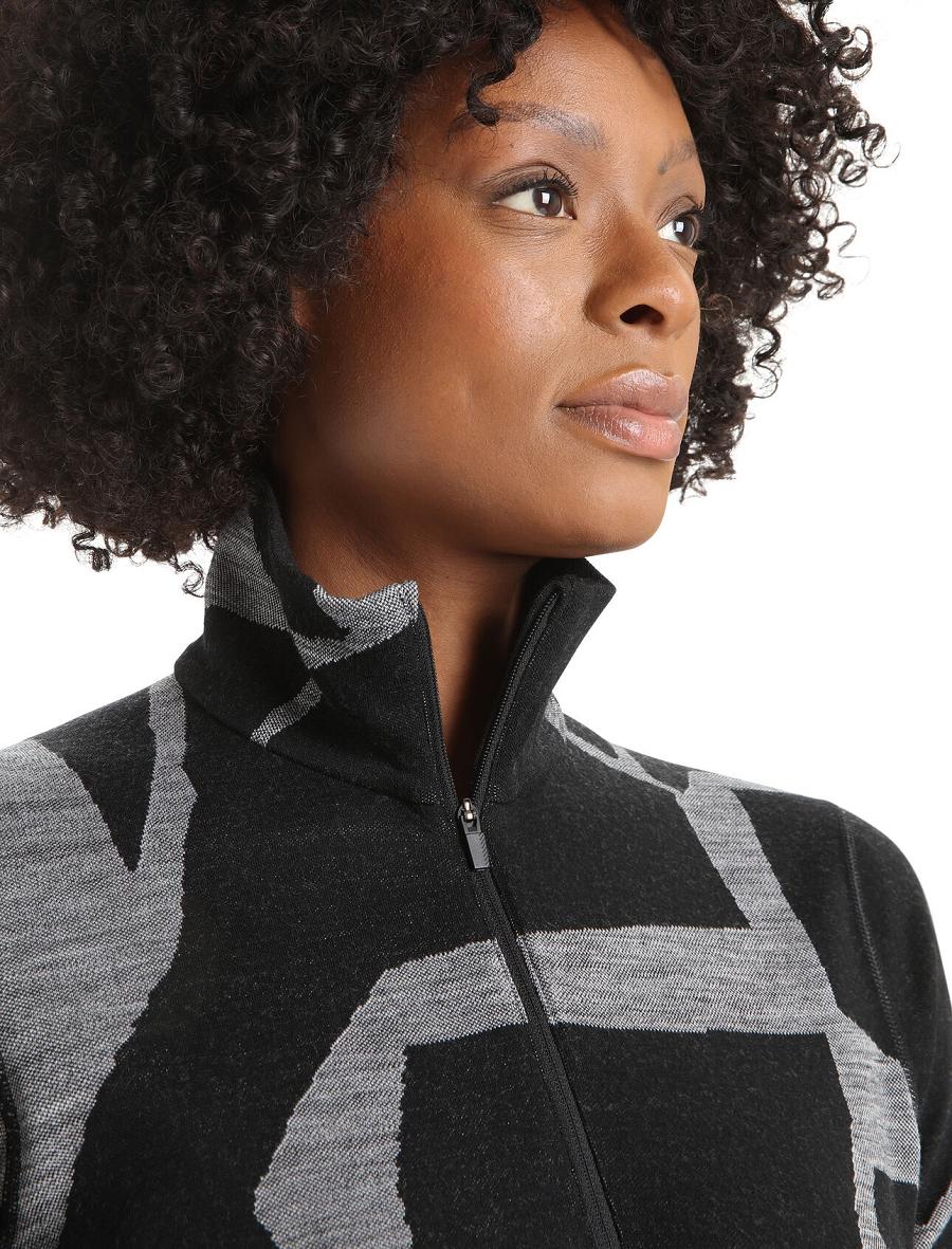 Black / Jet Heather Icebreaker Merino 250 Vertex Long Sleeve Half Zip Thermal Top Fractured Landscapes Women's Base Layers | AU 1861SGLO